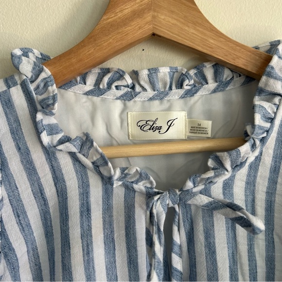 NWT Eliza J Stripe Flutter Cap Sleeve Babydoll Dress - Picture 3 of 6